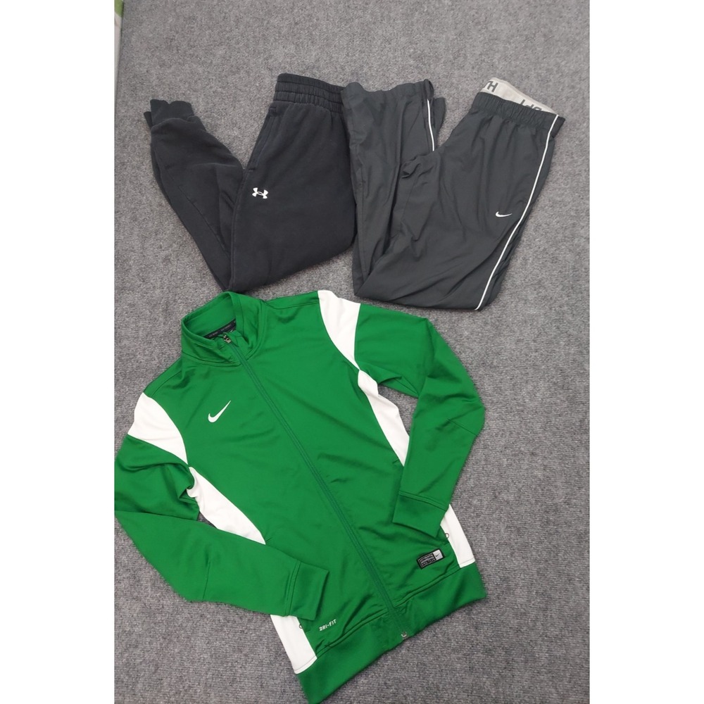 Lot of 3 NIKE UNDER ARMOUR Jacket Sweat Pants Mens XS Green  Black Jogger Zip